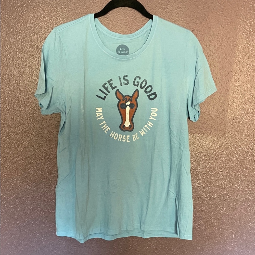 Life Is Good Light Blue Horse Graphic Tee